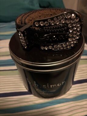Authentic bbsimon Rhinestone Embellished Black Belt new